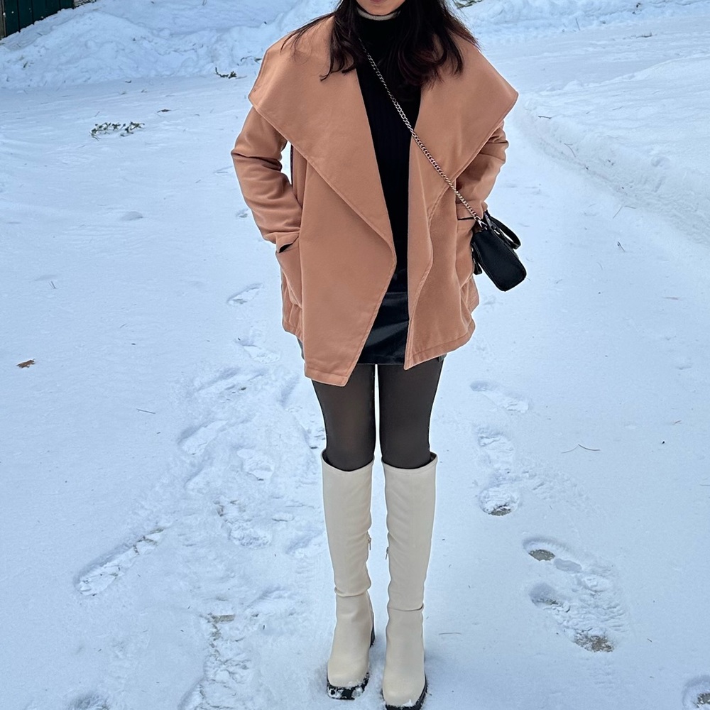 SHEIN waterfall collar self belted pocket front overcoat